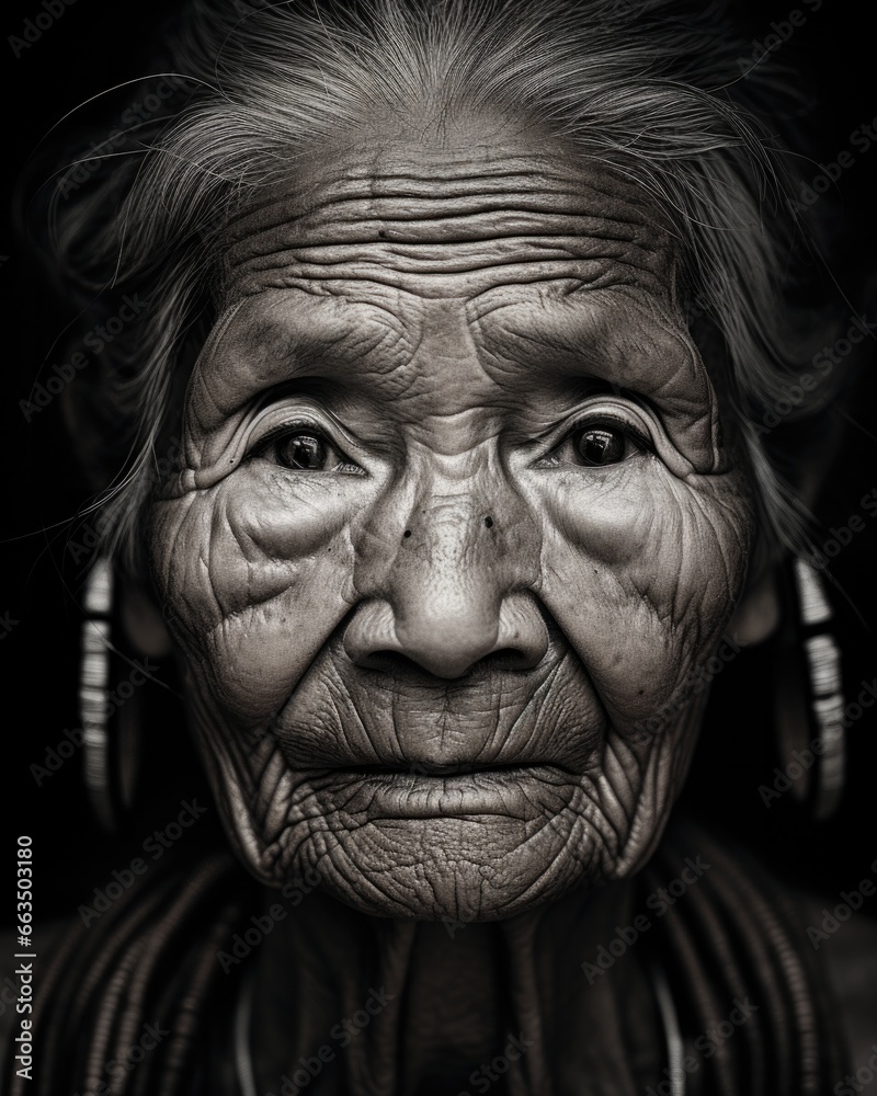 A black and white photo of an old woman. Generative AI. A black and white photo of an old woman. Generative AI.