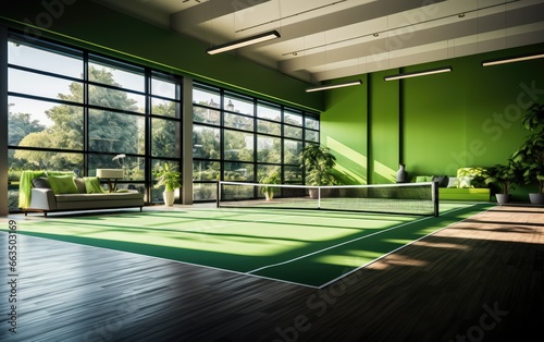 Daylight Illuminating Green Indoor Tennis Court
