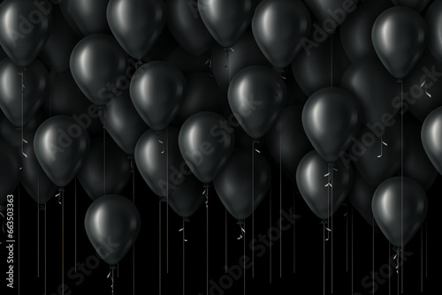 Black balloons on a black background. Black Fridayblack and gold baloon christmas decoration photo