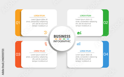 Creative business infographic template with 4 options or steps. Can be used for workflow layout, diagram, annual report, web design