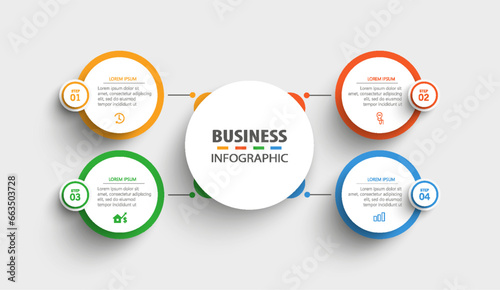 Creative business infographic template with 4 options or steps. Can be used for workflow layout, diagram, annual report, web design