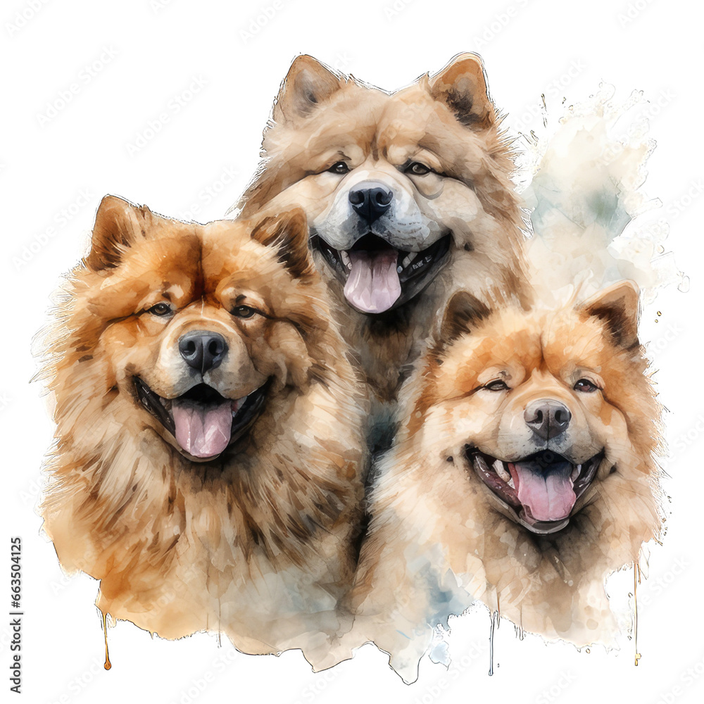 Three Cute Chow Chow Dog Watercolor Png Graphic