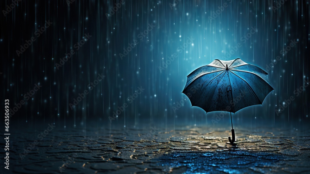  a person holding an open umbrella in the rain at night.  generative ai