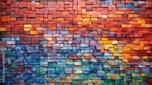  a painting of a multicolored brick wall with a rainbow of colors. generative ai