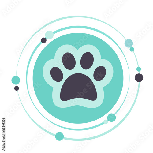 Circular vector illustration graphic icon button of a dog or wolf paw print