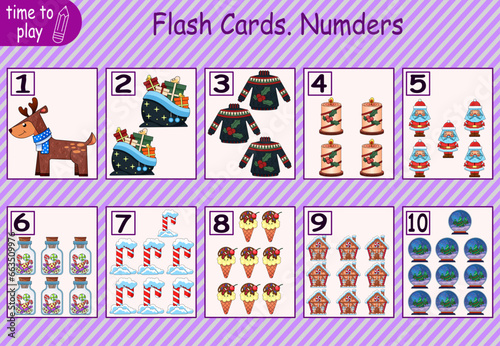 math card for children. studying numbers. children's logic problems. figurines for children. number. New Year. Christmas