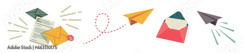 Icons mails, letter and envelop. Vector illustration items separated on a white background. Flat and colorfull design.