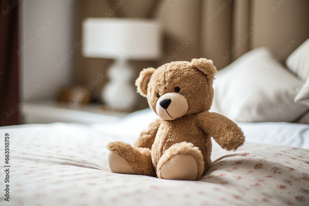 adorable teddybear on bed, unwell. Generative AI