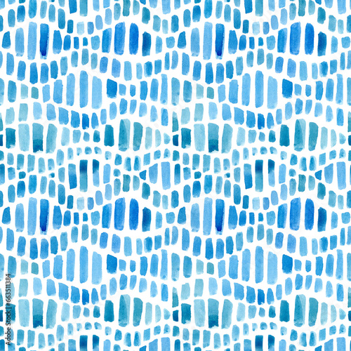 Abstract wavy seamless pattern. Blue wavy lines, curves geometric motif background.