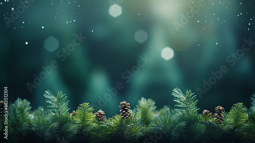 Macro christmas tree background, bokeh lights, Generative AI photo