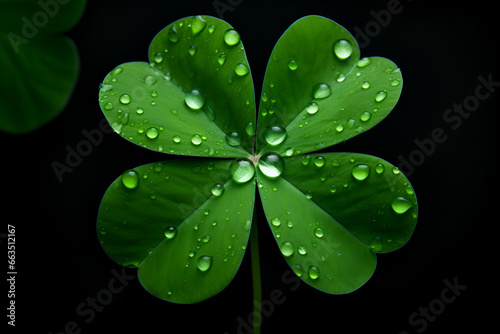 A Lucky Four Leaf Clover on Black Background St Patrick's Day Ireland