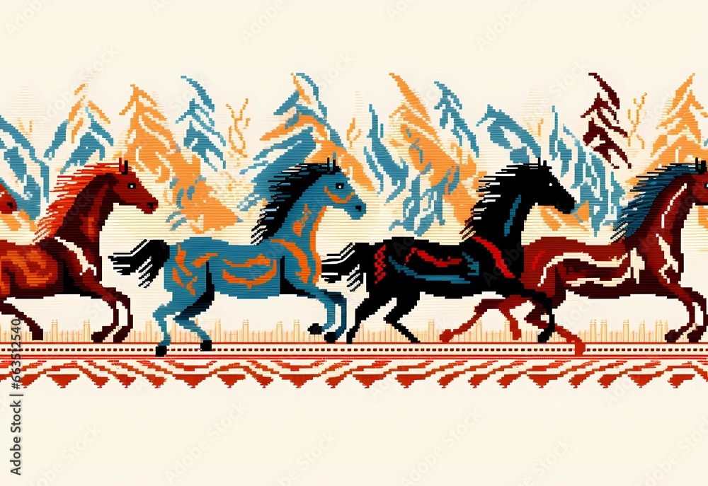 knitted pictures, patchwork quilt, horse image