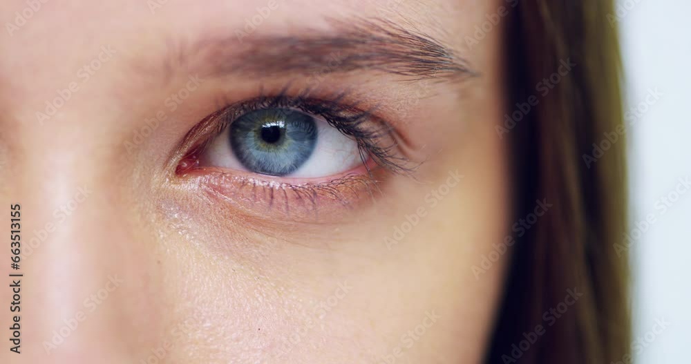 Thinking, face closeup and eye of woman, vision or optometry, health and eyeball. Eyesight, eyebrow and macro of model with natural lashes, blue iris color or retina of person or human contemplating Thinking, face closeup and eye of woman, vision or optometry, health and eyeball. Eyesight, eyebrow and macro of model with natural lashes, blue iris color or retina of person or human contemplating