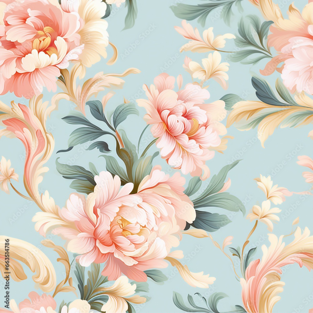 Rococo Pastel Peony Scrolls Pattern Rococo Pastel Peony Scrolls Pattern