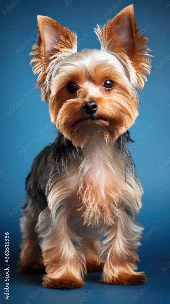 Yorkshire terrier with a sleek and modern puppy cut on