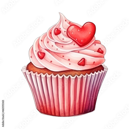Pink cupcake Valentine s Day illustration  isolated on transparent background