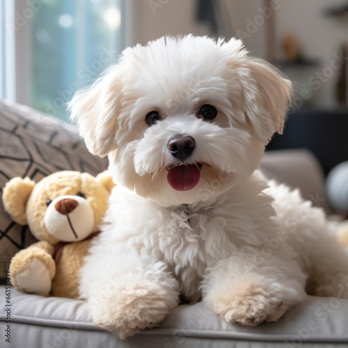 Bichon Frise with a fluffy teddy bear cut, ready for cuddles