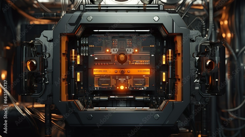 Future sci-fi audio deck device with mixer and led display Future sci-fi audio deck device with mixer and led display