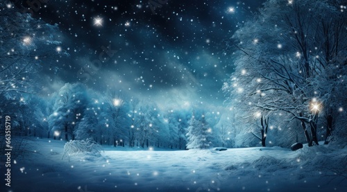 winter season snowflakes falling from trees landscape © olegganko