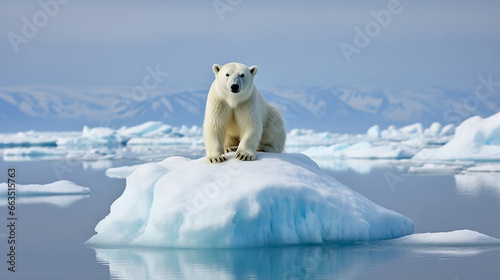 Polar Bear on Iceberg in Arctic Ocean - Perfect for Climate Change Awareness Campaigns, Wildlife Documentaries, and Arctic-Themed Art Projects