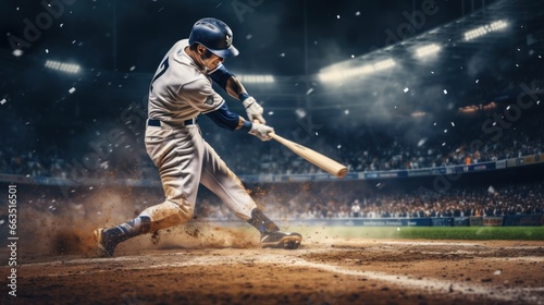 Professional baseball player in action on grand arena photo