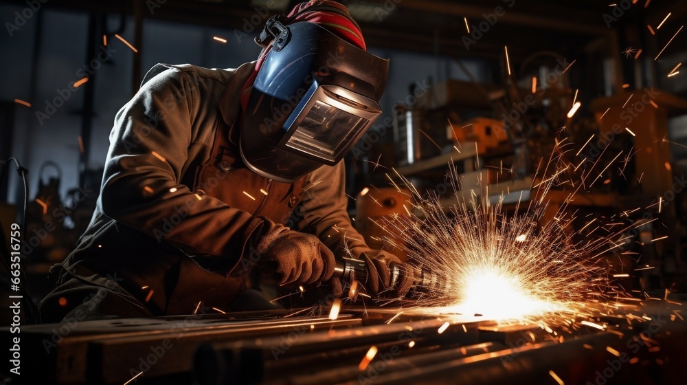 Skilled Metal Worker in a Steel Factory Welding