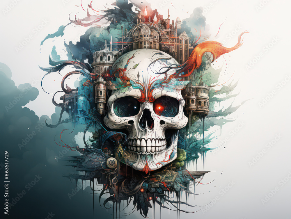 Psychedelic Colorful Skull Painting, Generative AI Psychedelic Colorful Skull Painting, Generative AI