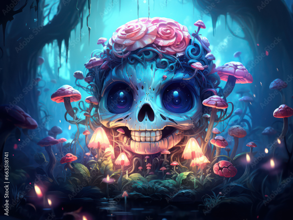 Psychedelic Colorful Skull Painting, Generative AI Psychedelic Colorful Skull Painting, Generative AI