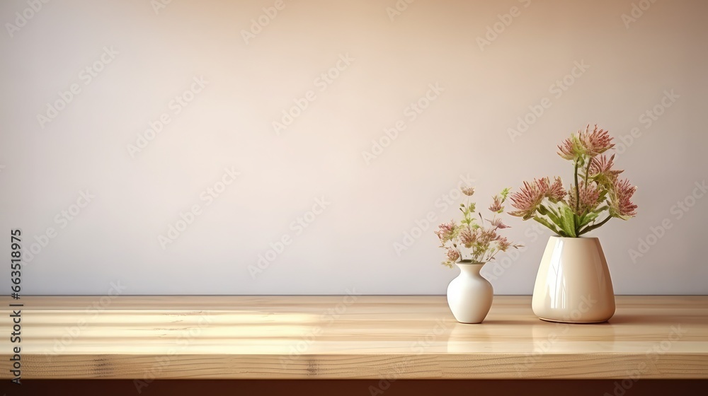 Wooden surface for product display montages with kitchen background