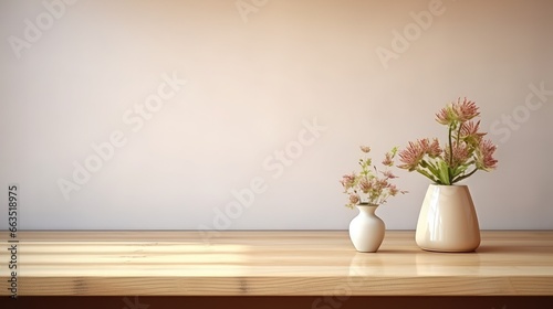 Wooden surface for product display montages with kitchen background