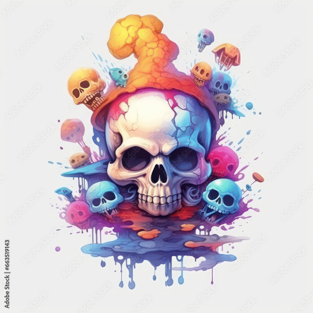 Fototapeta premium Psychedelic Colorful Skull Painting, Generative AI