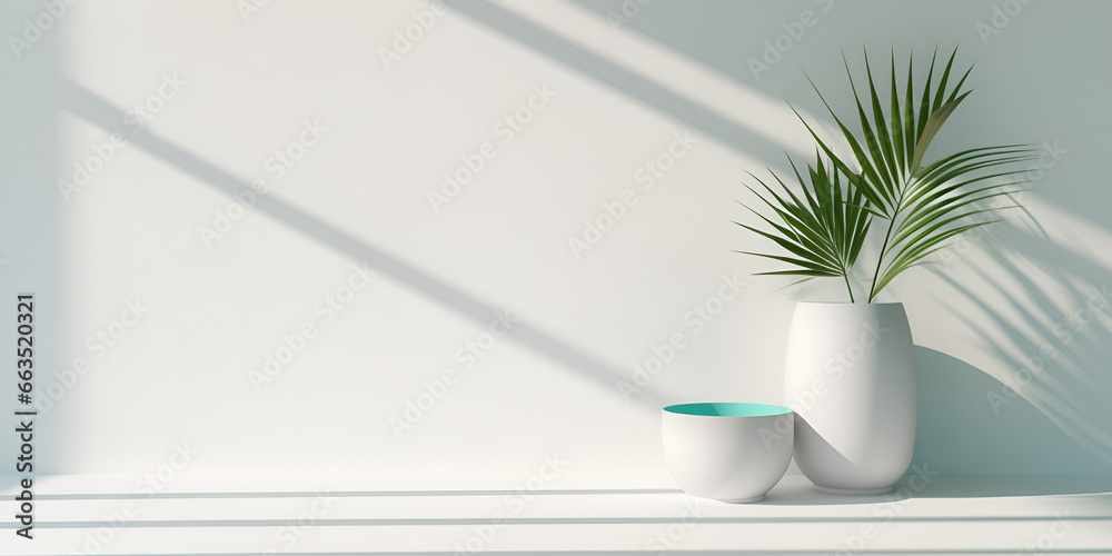 Minimalistic white mock up shelf scene with light and shadows, product presentation concept Minimalistic white mock up shelf scene with light and shadows, product presentation concept