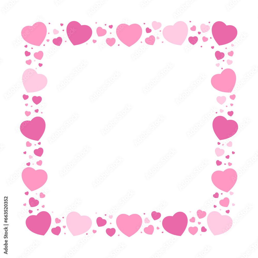 Romantic pink hearts frame in trending shades. Valentine's Day. Vector flat illustration isolated on transparent background Romantic pink hearts frame in trending shades. Valentine's Day. Vector flat illustration isolated on transparent background