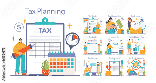 Tax optimization set. Financial efficiency, budgeting and economy idea.