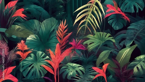 Surreal And Moody Elements With Vivid Tropical Plants Tropical Background Jungle Wallpaper Floral Plant Leaves Illustration Colorful Tropical Background AI Generative
