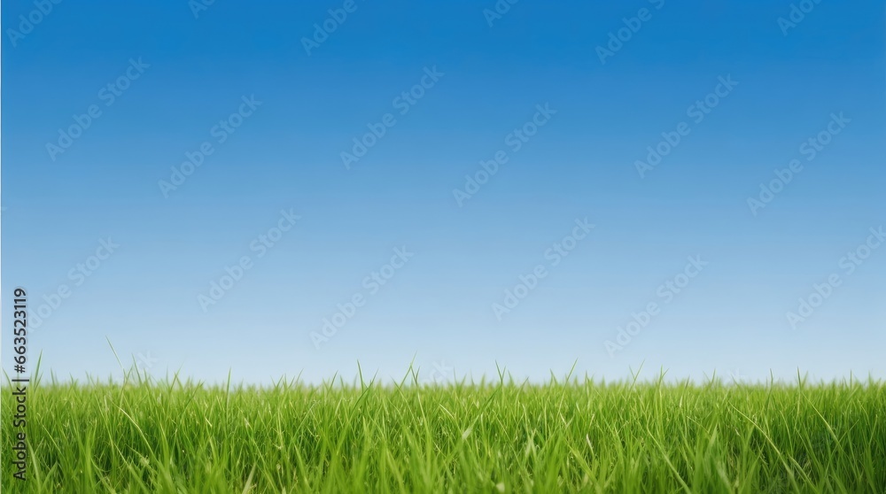A Panoramic View of Lush Green Grass Beneath a Clear Blue Sky, Capturing the Essence of Refreshing Spring Nature. A Panoramic View of Lush Green Grass Beneath a Clear Blue Sky, Capturing the Essence of Refreshing Spring Nature.