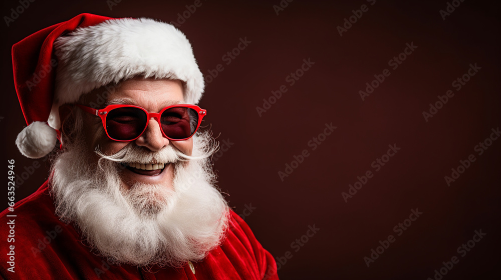 Friendly Santa Claus looking at the camera on a red background, Generative AI Friendly Santa Claus looking at the camera on a red background, Generative AI