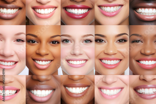 Radiant Grins Everywhere  A variety of cheerful faces with impeccable smiles. Perfect for dental services ads