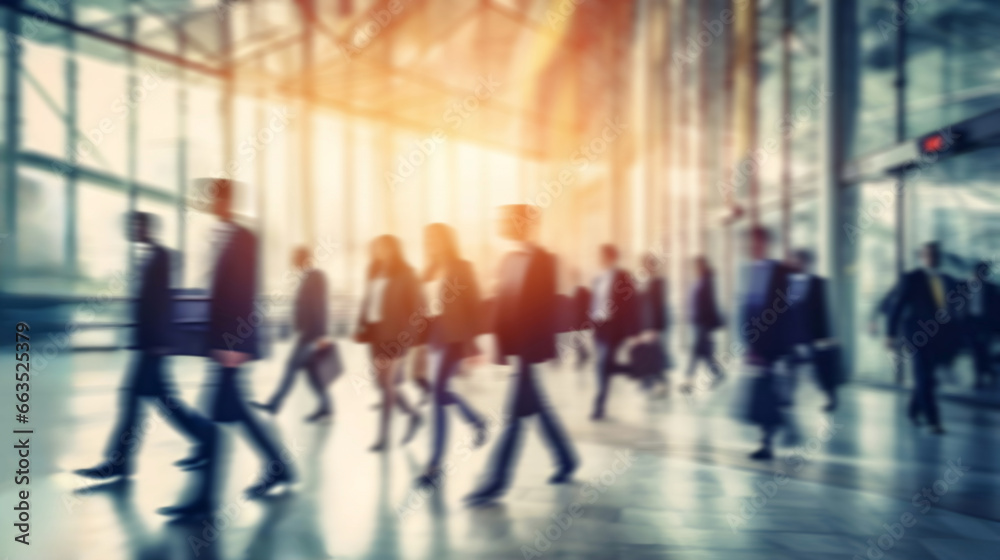 Motion blur image of business people crowds walking at the corporate office. Blurred Background. Business Center Concept.