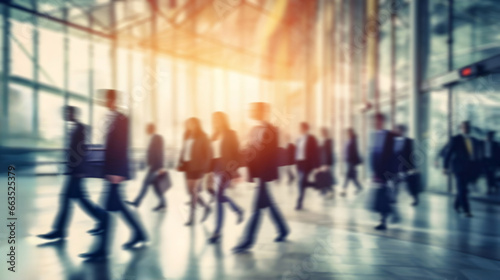 Motion blur image of business people crowds walking at the corporate office. Blurred Background. Business Center Concept.