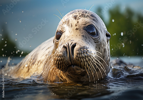 Realistic portrait of a seal in the water. AI generated © Alicina