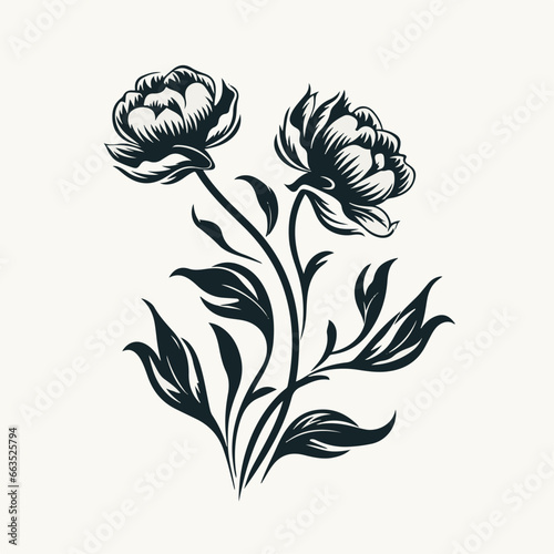 Peonies in cartoon, doodle style. 2d vector illustration in logo, icon style. AI Generative