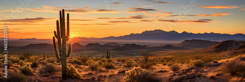 Sunset Over the Sonoran Desert and Saguaro Cactus