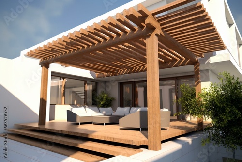 Foto A 3D design of a contemporary pergola in an outdoor patio