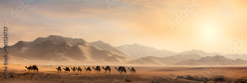 A Long Camel Train Moves through the Sun Scorched Desert of Saudi Arabia
