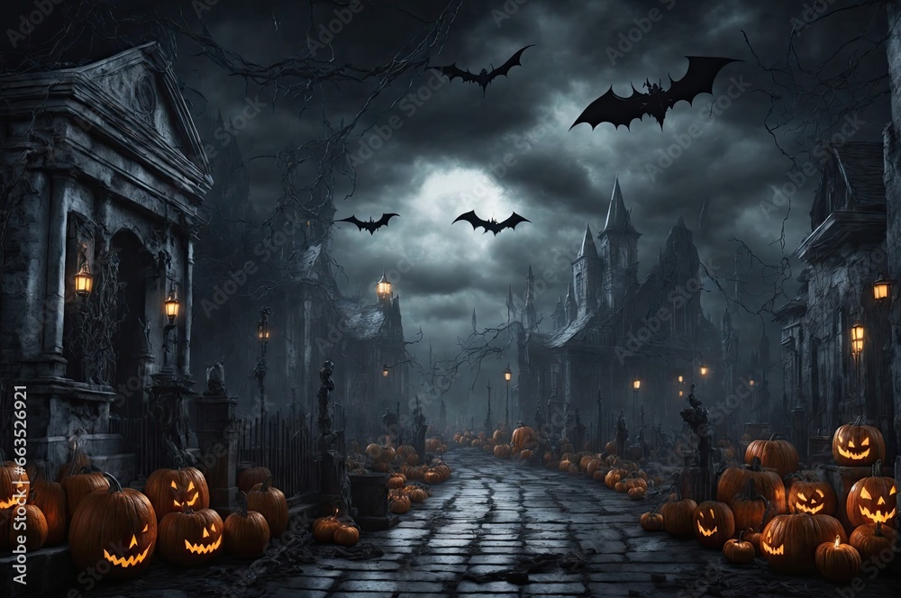Halloween Backdrop, City of the Dead, HALLOWEEN DIGITAL BACKDROP, town party decor kids photography, photography background, photoshop overlays, village, church, street,