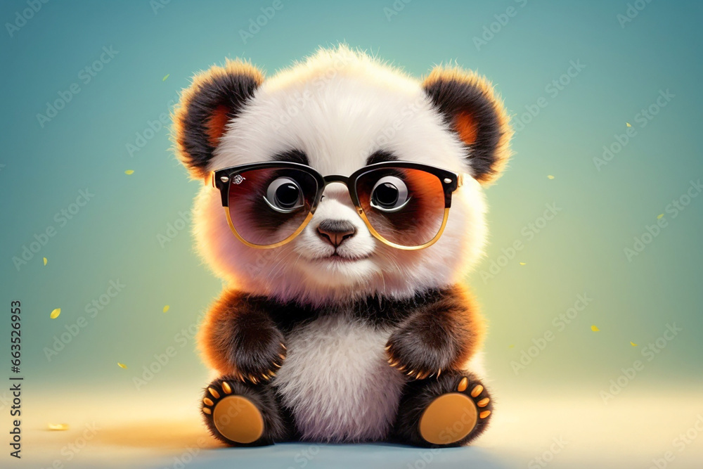 Funny panda in sunglasses on a background of bamboo