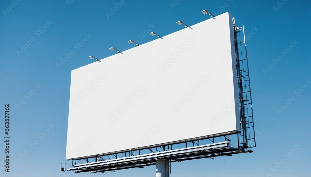 A pristine, white billboard stands tall against a clear blue sky, its empty surface eagerly awaiting a compelling message to capture the attention of passersby. A pristine, white billboard stands tall against a clear blue sky, its empty surface eagerly awaiting a compelling message to capture the attention of passersby.