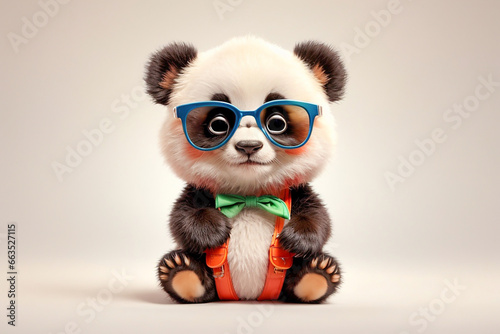 Funny panda in sunglasses on a background of bamboo