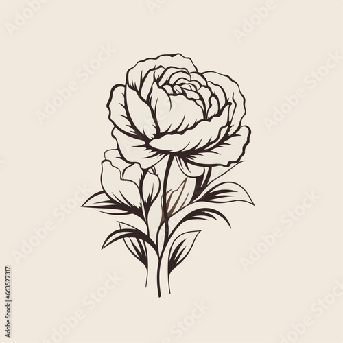 Peonies in cartoon  doodle style. 2d vector illustration in logo  icon style. AI Generative